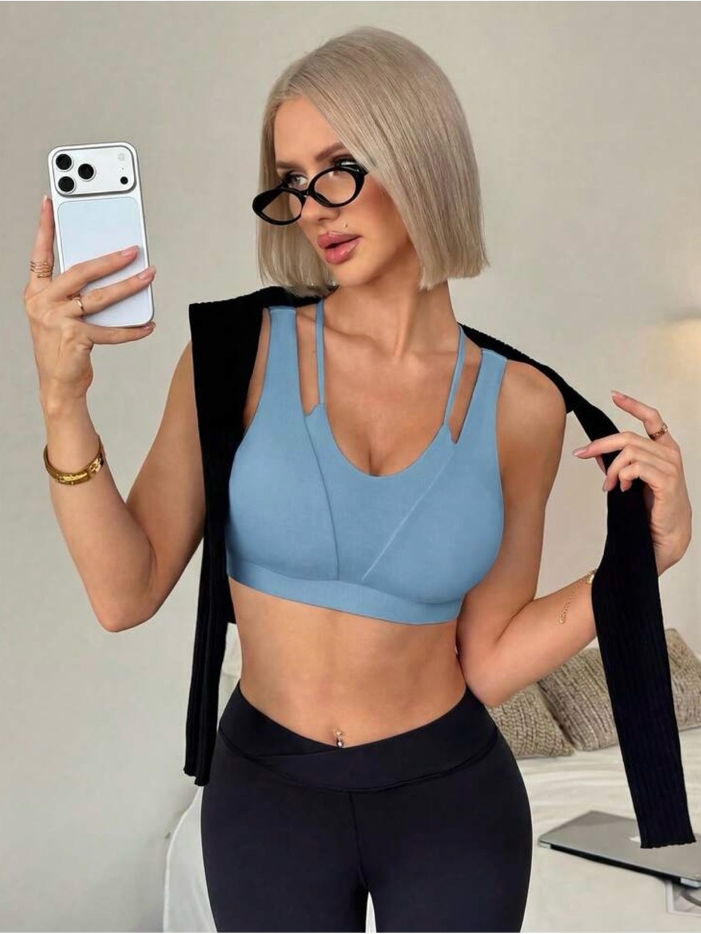 New Light Blue Strappy Sports Bra